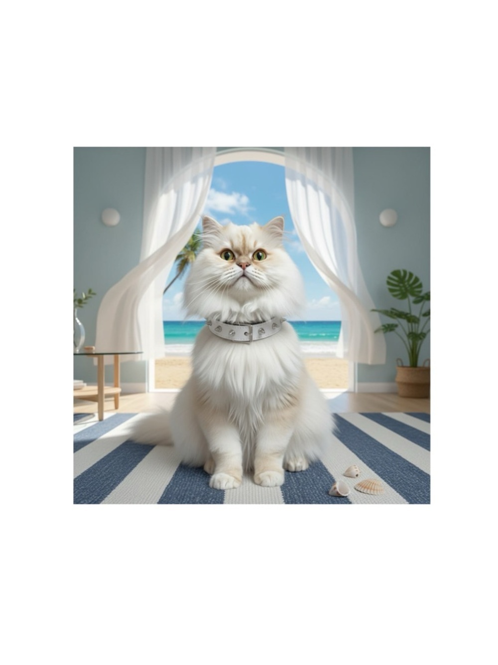 White Studded Cat Collar - Elegant Home Art Poster
